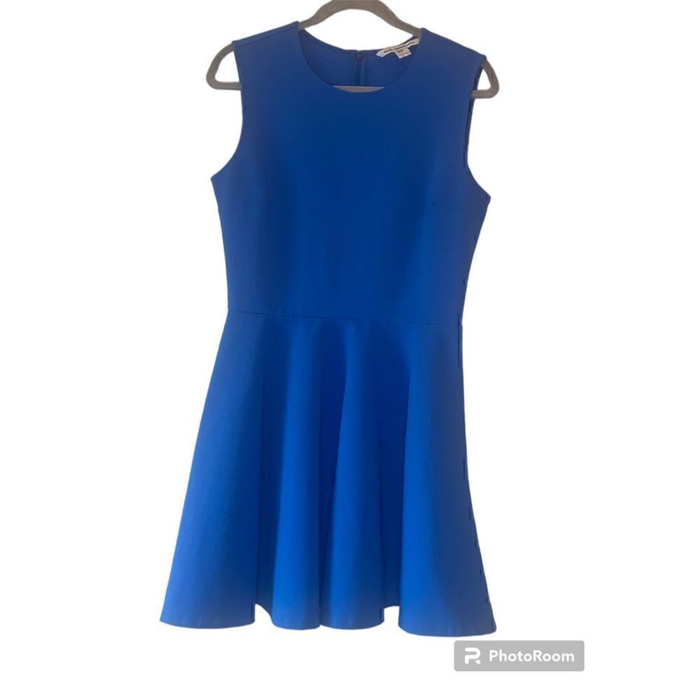 Diane von Furstenberg Women's Blue Sleeveless A-Line Dress Size 12